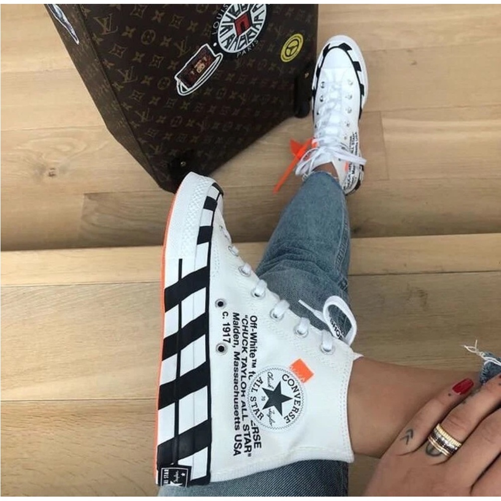 Off-White White and Black High-Top Sneakers